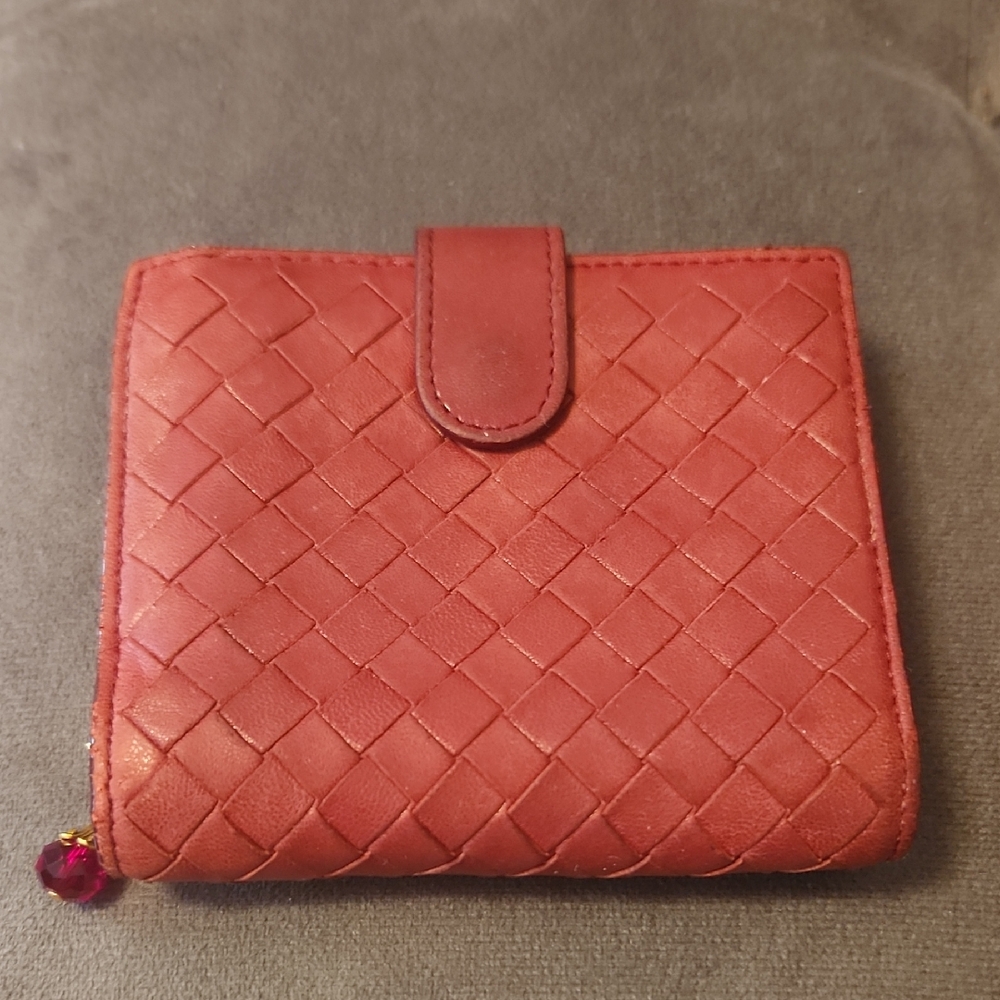 Bottega Veneta Red Woven Leather Wallet